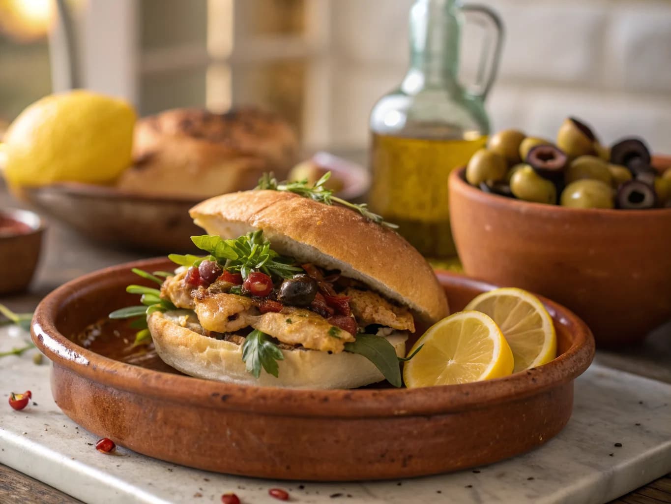 Moroccan Chicken Sandwich with Preserved Lemon and Olives