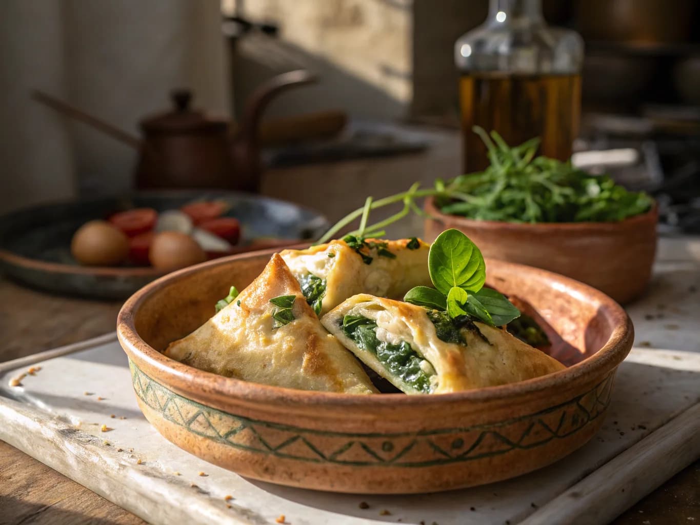 Briouates with Cheese and Spinach (Moroccan Pastries)