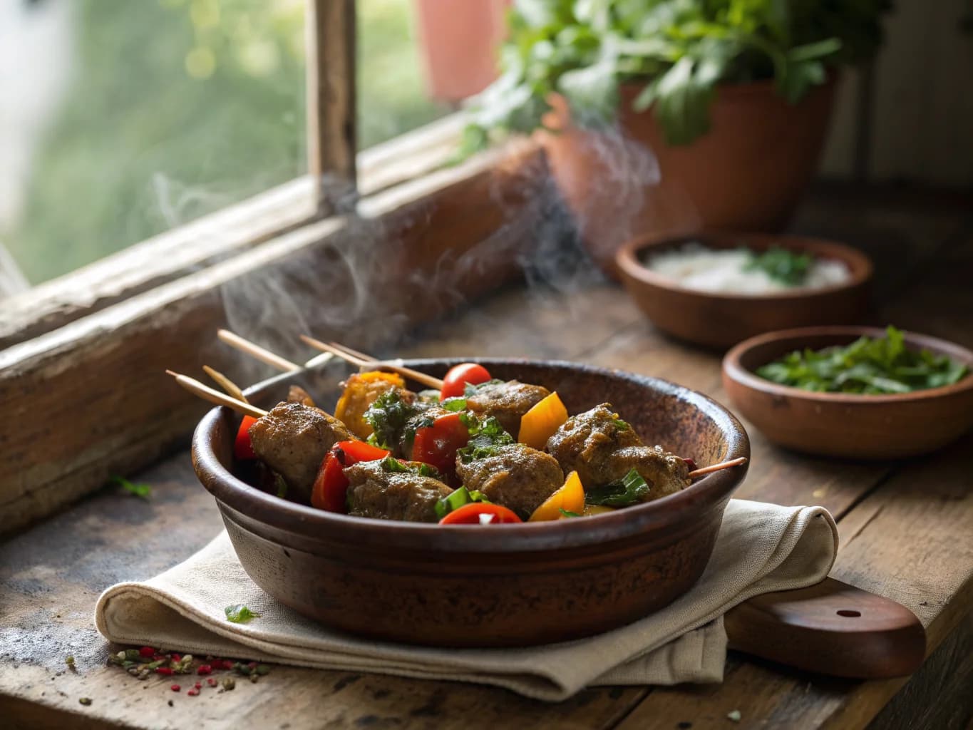 Brochettes de Kefta au Chermoula et Poivrons Grillés