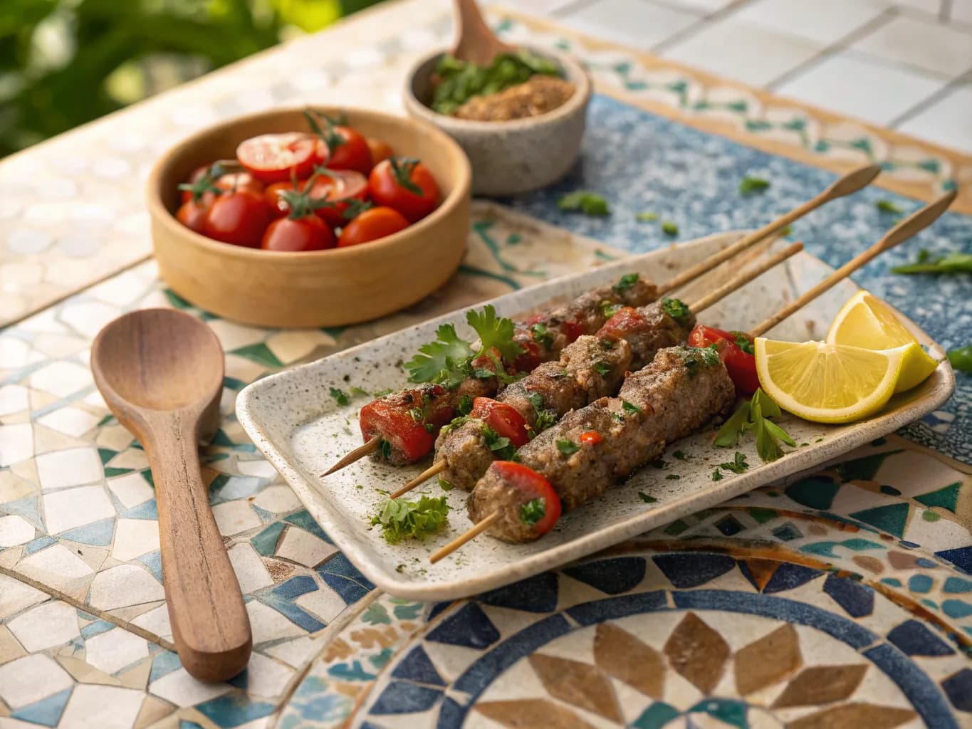 Tunisian Kefta Skewers with Spices and Tomatoes