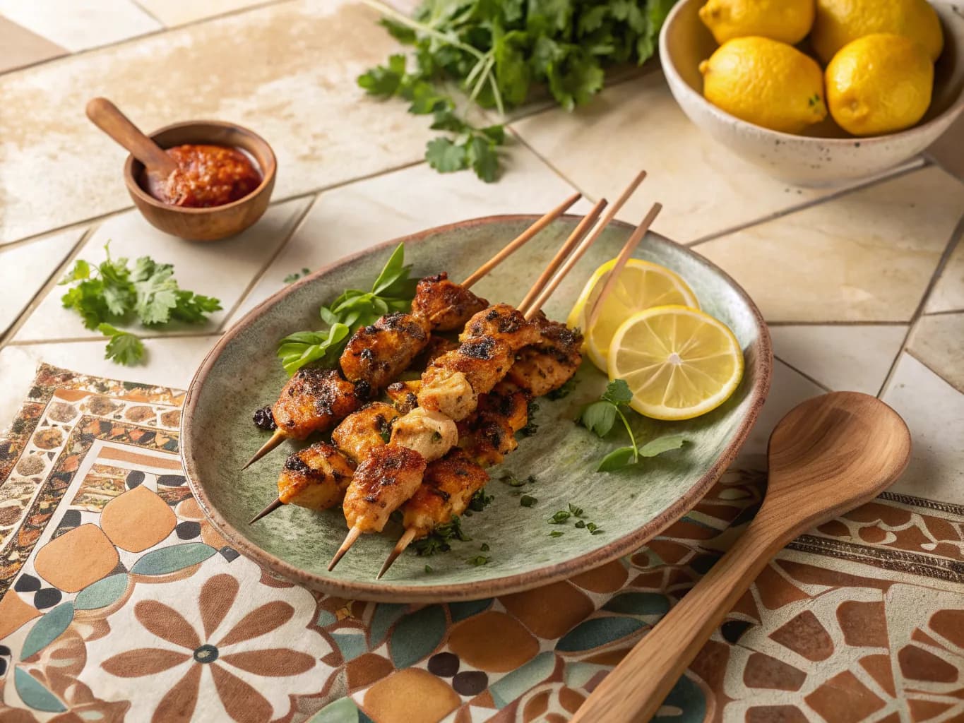 Moroccan Chicken Skewers with Harissa and Preserved Lemon