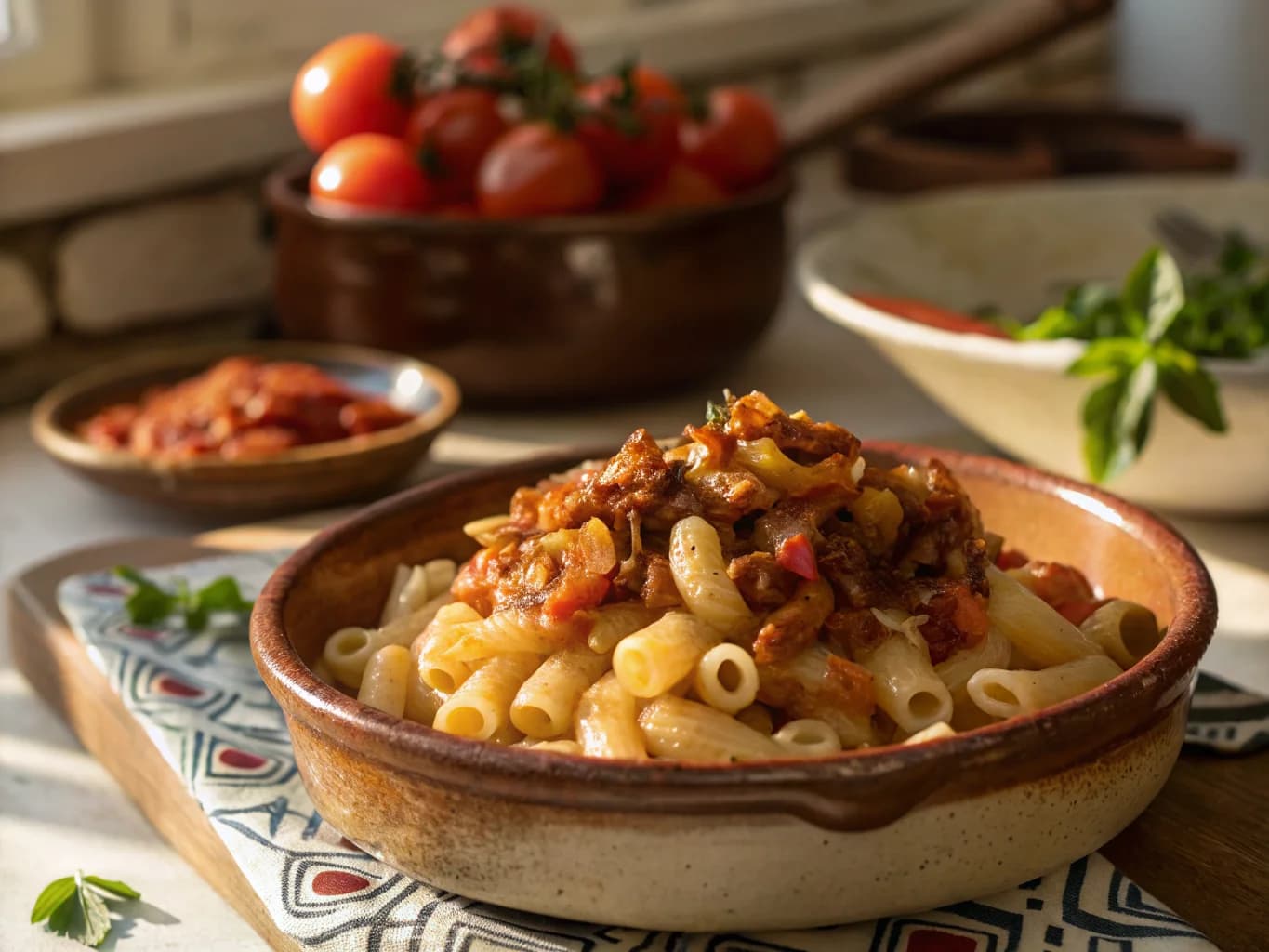 Egyptian Macaroni with Tomato Sauce and Caramelized Onions (Macarona Béchamel)
