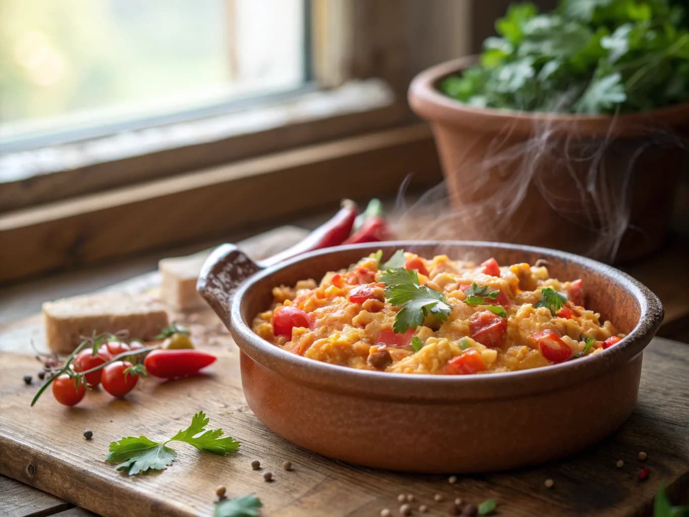 Turkish Menemen with Scrambled Eggs, Tomato and Pepper