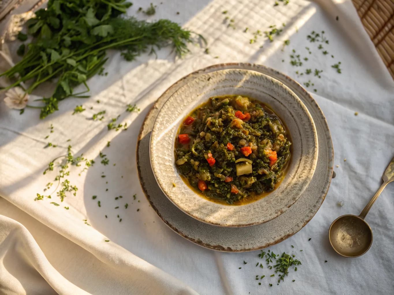 Tunisian Mloukhia (Jute Leaf Stew)
