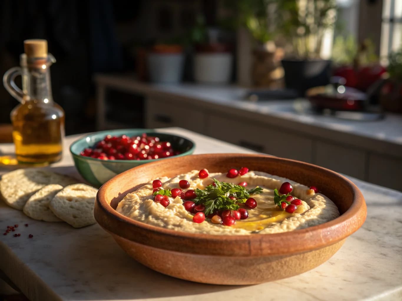 Lebanese Moutabal with Tahini and Pomegranate