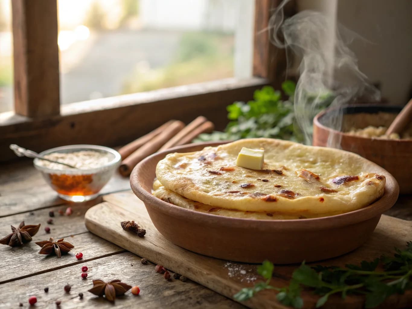 Moroccan Msemen (Flaky Pancakes) with Honey and Butter