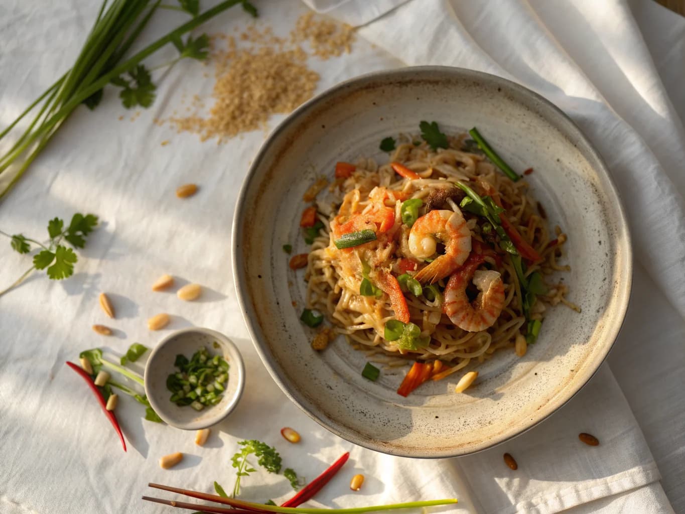 Stir-Fried Rice Noodles with Shrimp and Crunchy Vegetables