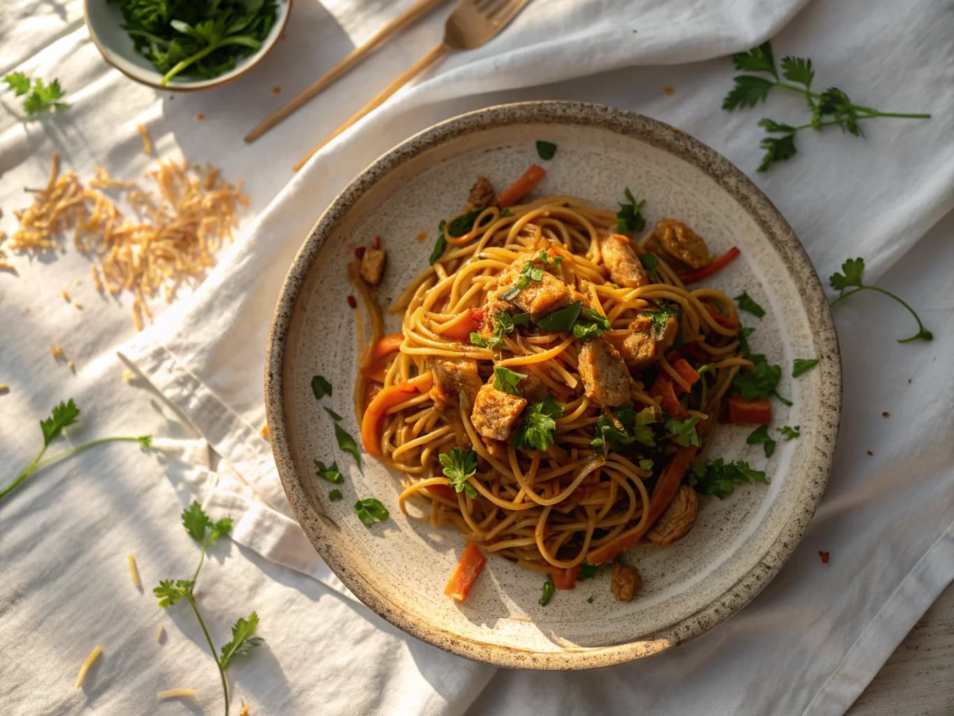 Moroccan Stir-Fried Noodles with Chicken and Vegetables (Moroccan Pasta)