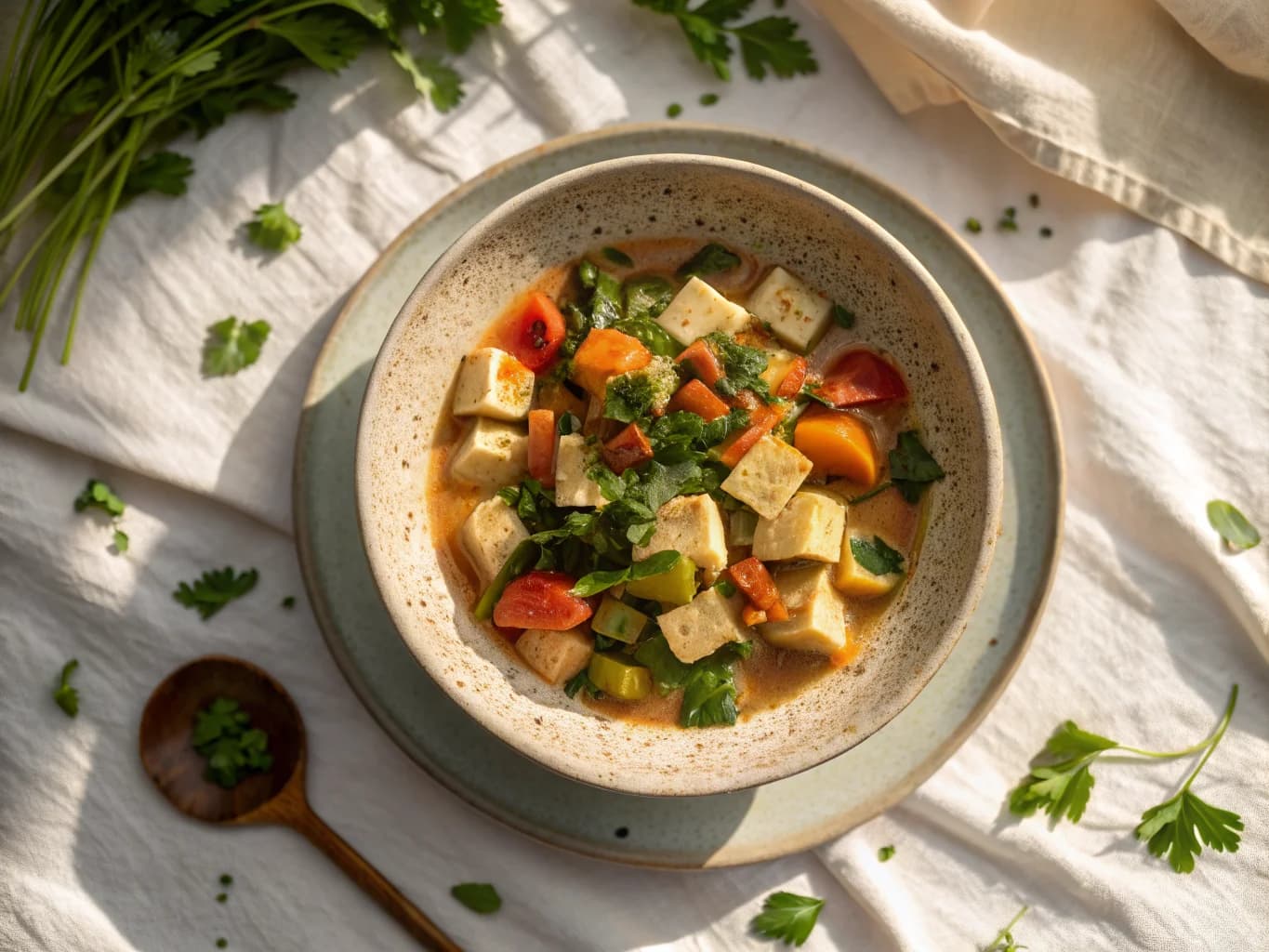 Asian Tofu Stew with Vegetables and Coconut Milk