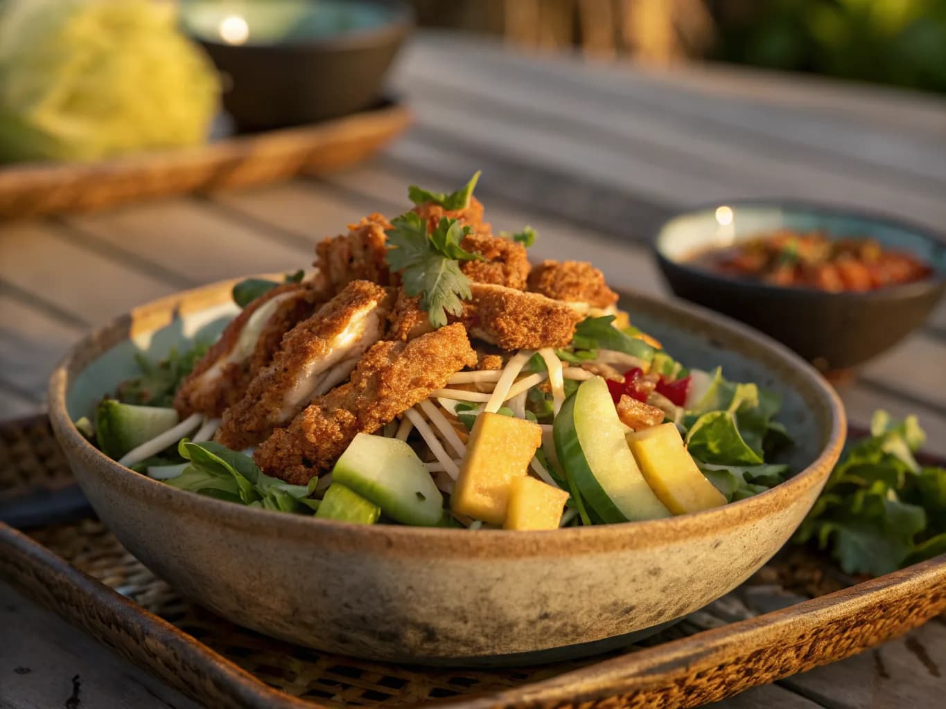 Asian Salad with Crispy Chicken and Green Mango