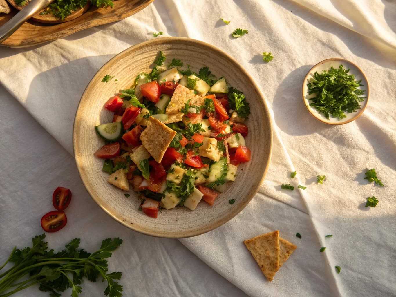 Lebanese Fattoush Salad with Crunchy Vegetables