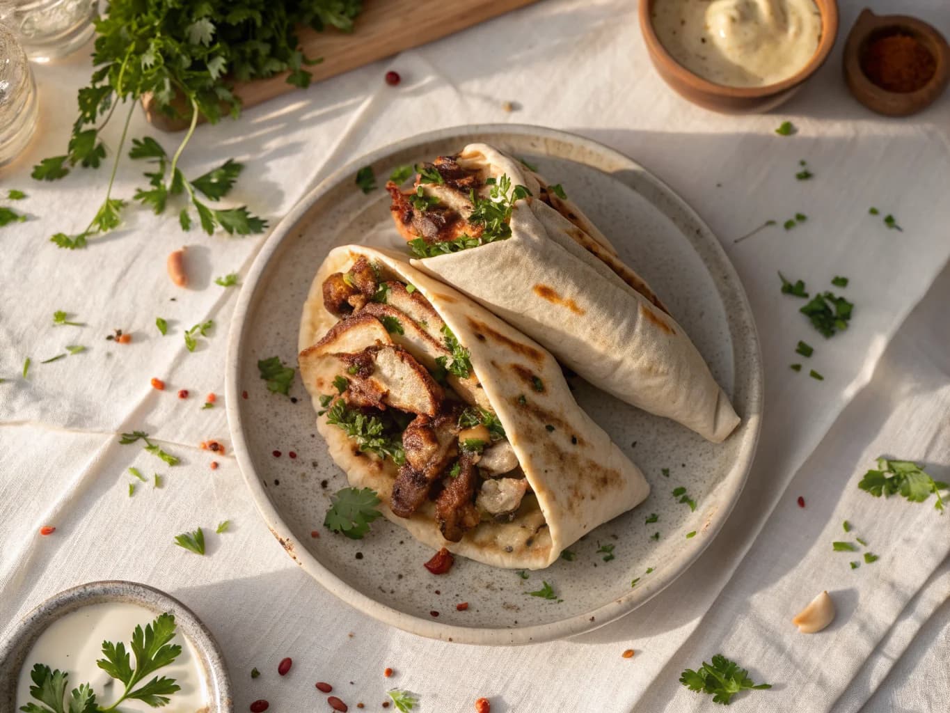 Sumac Chicken Shawarma with Tahini Sauce (Lebanese Street Sandwich)