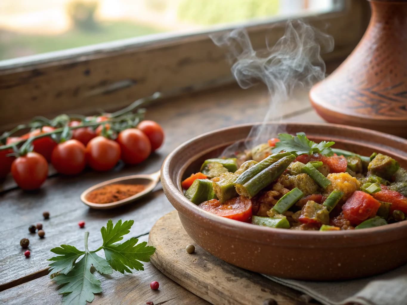 Okra Tagine with Tomatoes and Moroccan Spices