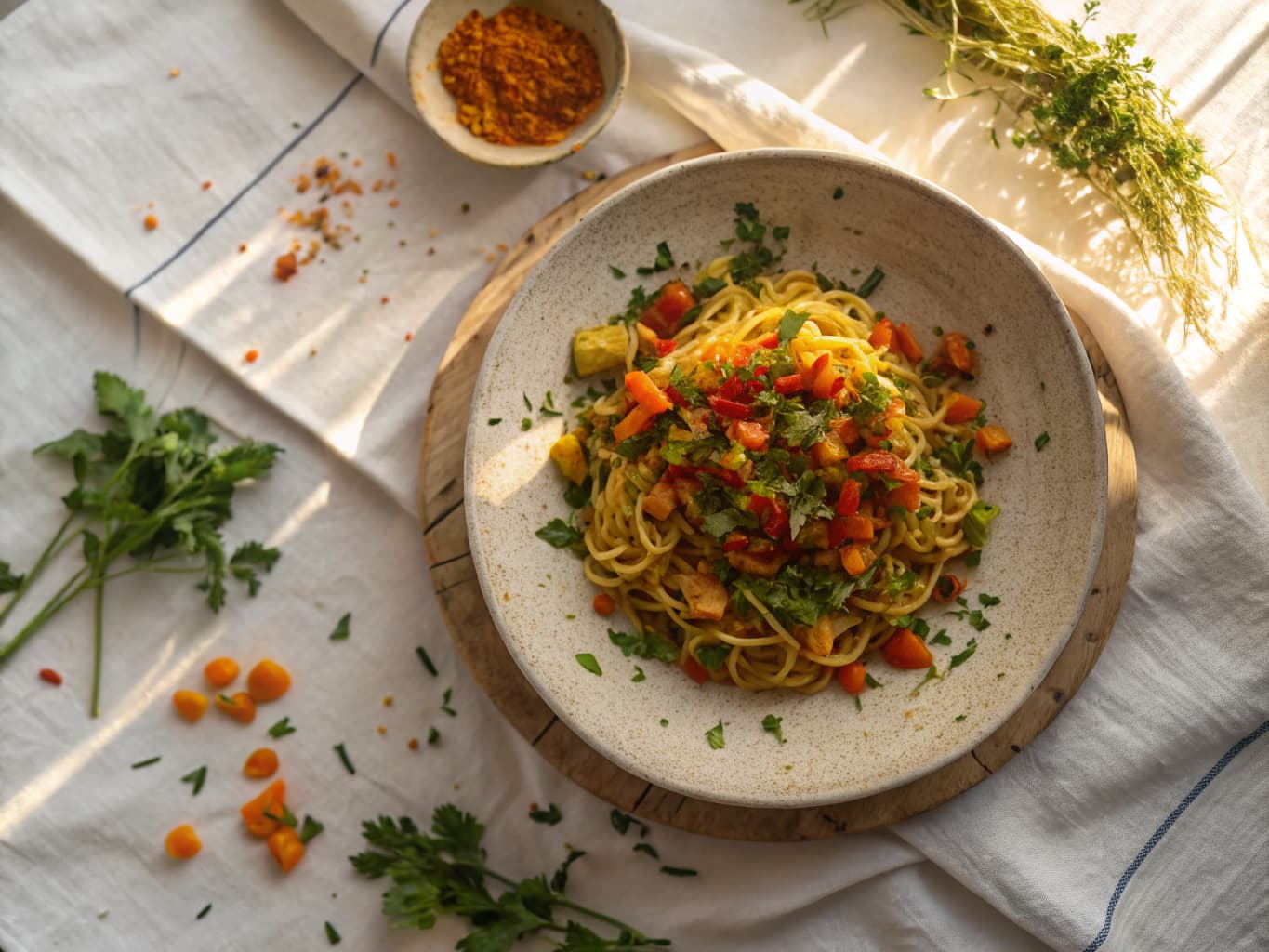 Moroccan Mechoui Pasta with Vegetables and Saffron
