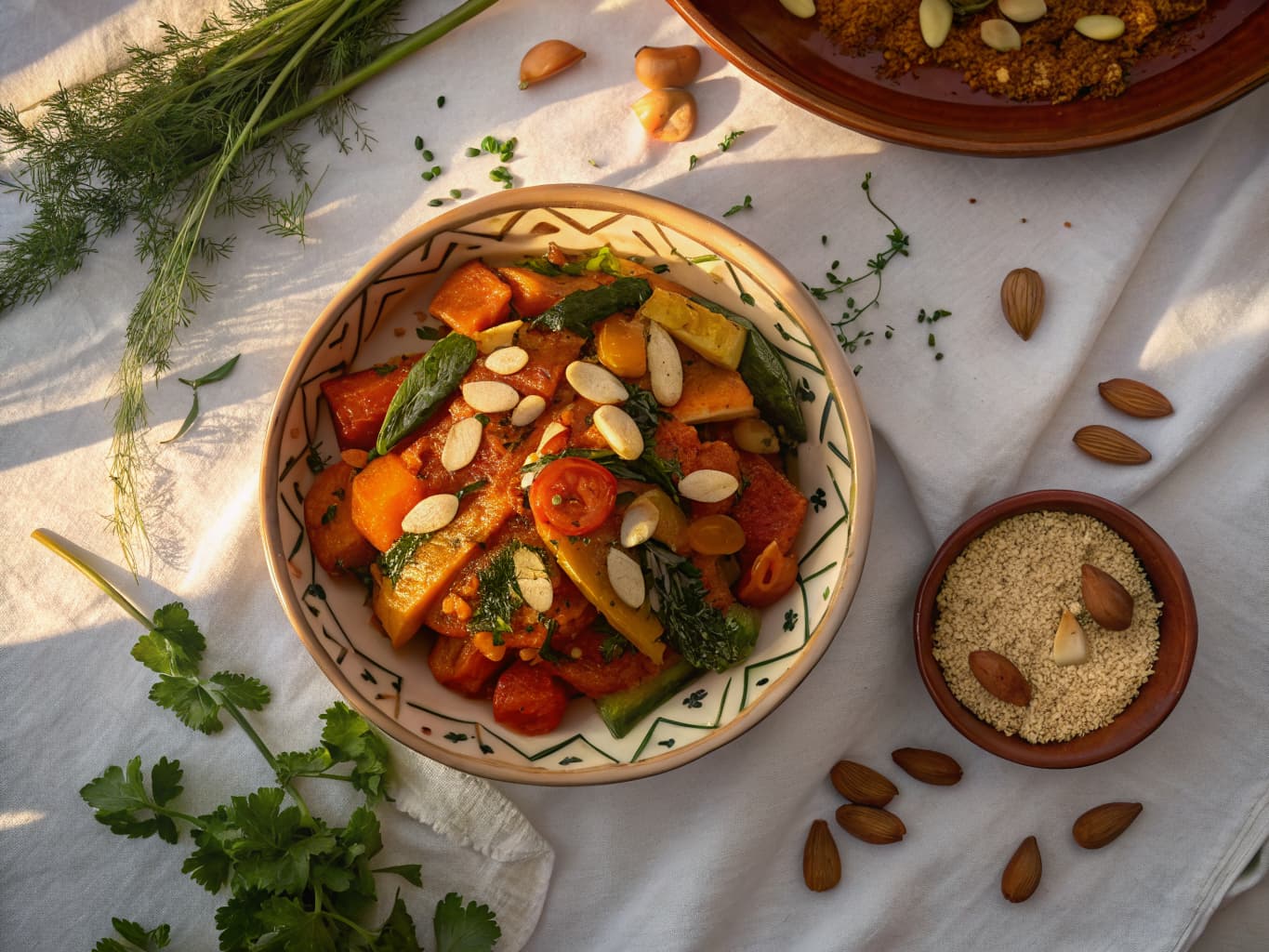 Roasted Vegetable Tagine with Sweet Spices and Sliced Almonds