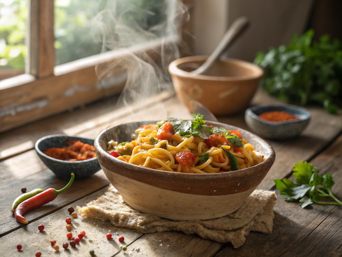 Tunisian Noodles with Vegetables and Harissa (Pasta Tunisian Style)