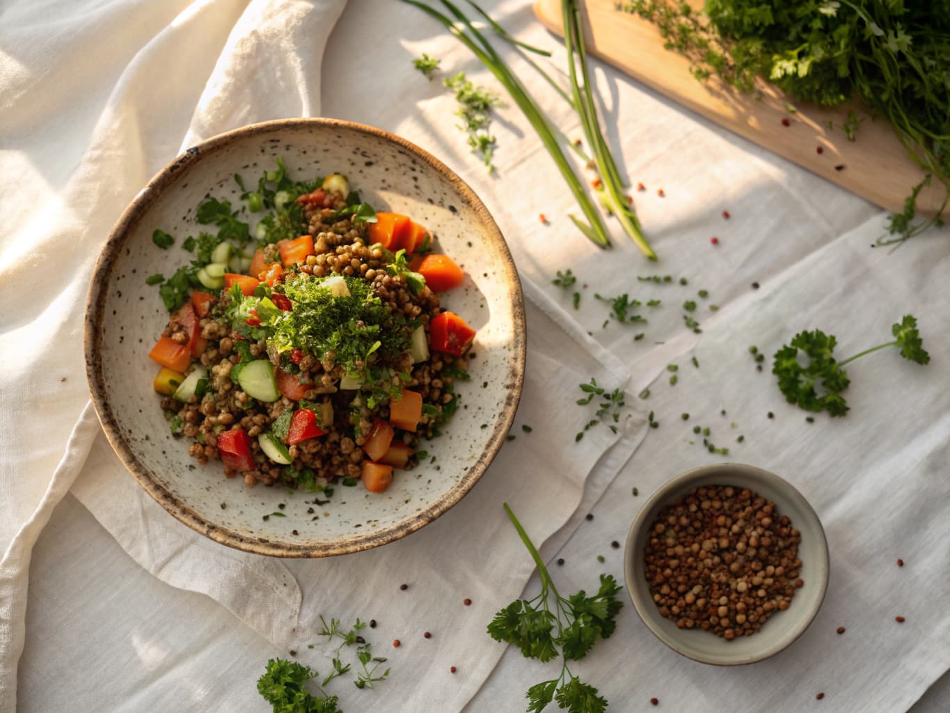 Lentil Salad with Crunchy Vegetables and Sumac