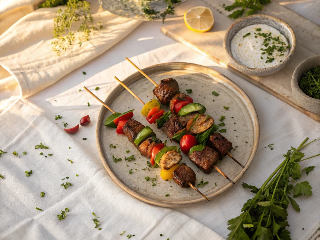 Egyptian Kofta Kabobs with Grilled Vegetables