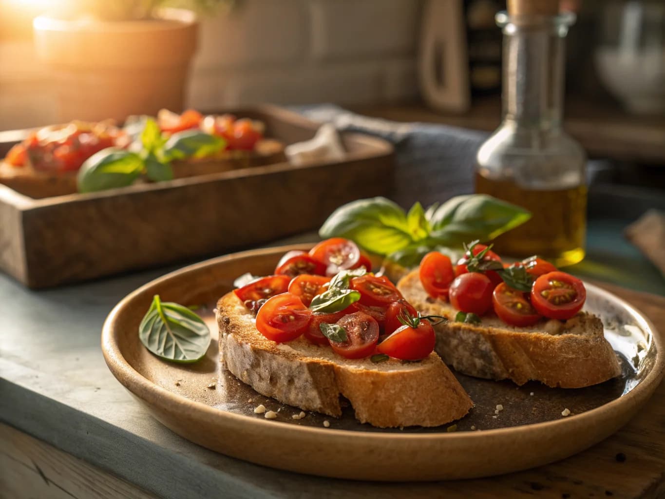 Bruschetta with Cherry Tomatoes and Fresh Basil