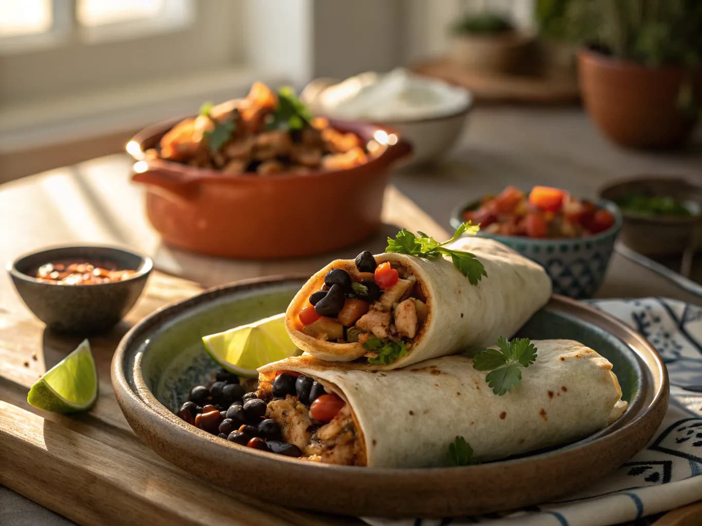 Black Bean and Spicy Chicken Burritos
