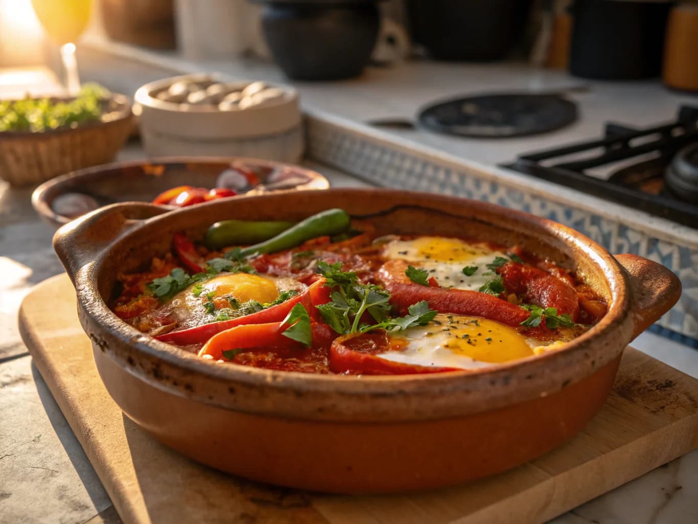 Tunisian Chakchouka with Peppers and Eggs