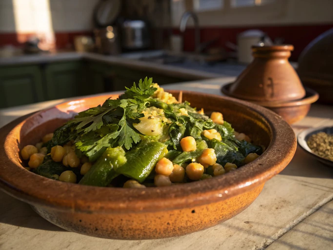 Algerian Chakhchoukha with Green Vegetables and Chickpeas