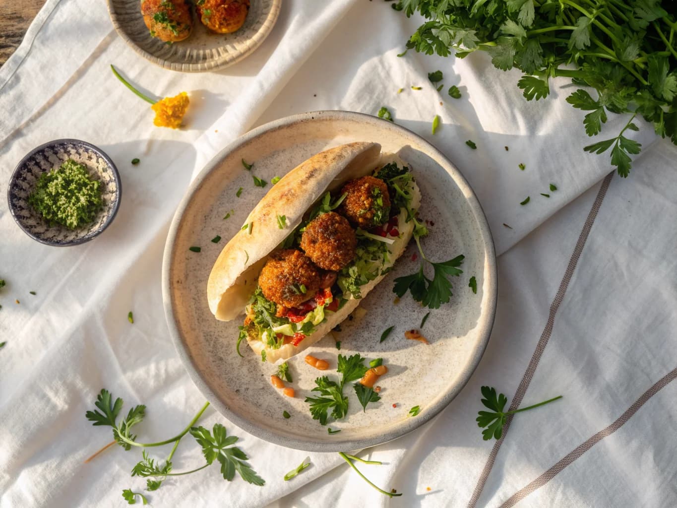 Persian Falafel with Saffron and Fresh Herbs (Street Food Sandwich)
