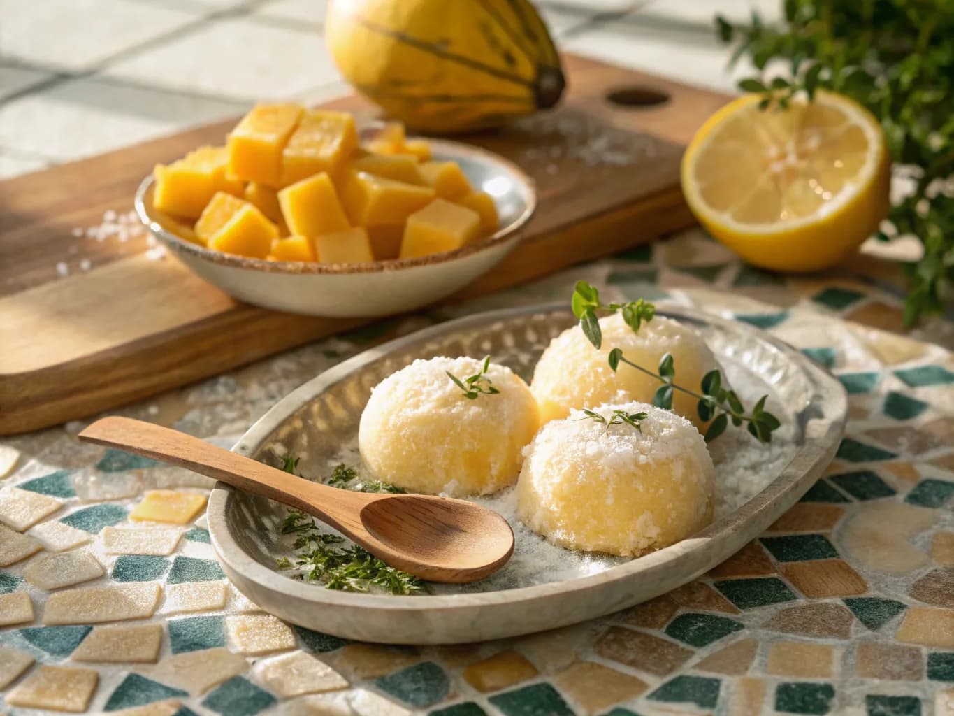 Frozen Mango and Coconut Mochi