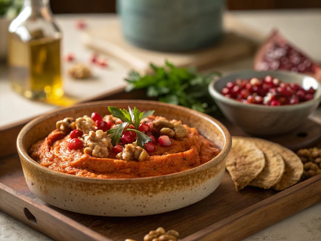 Fez Muhammara — Roasted Red Pepper Dip with Walnuts and Pomegranate