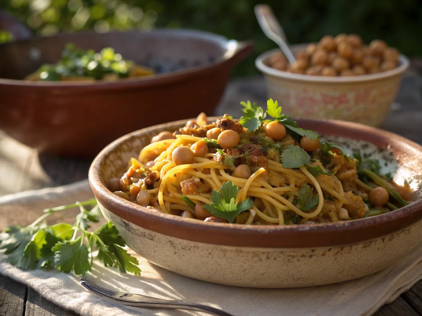 Algerian Stir-Fried Noodles with Chickpeas and Ras el Hanout Spices