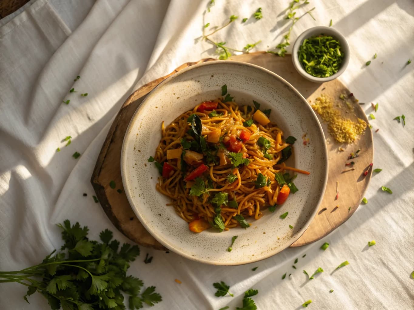 Indian Stir-Fried Noodles with Vegetable Curry