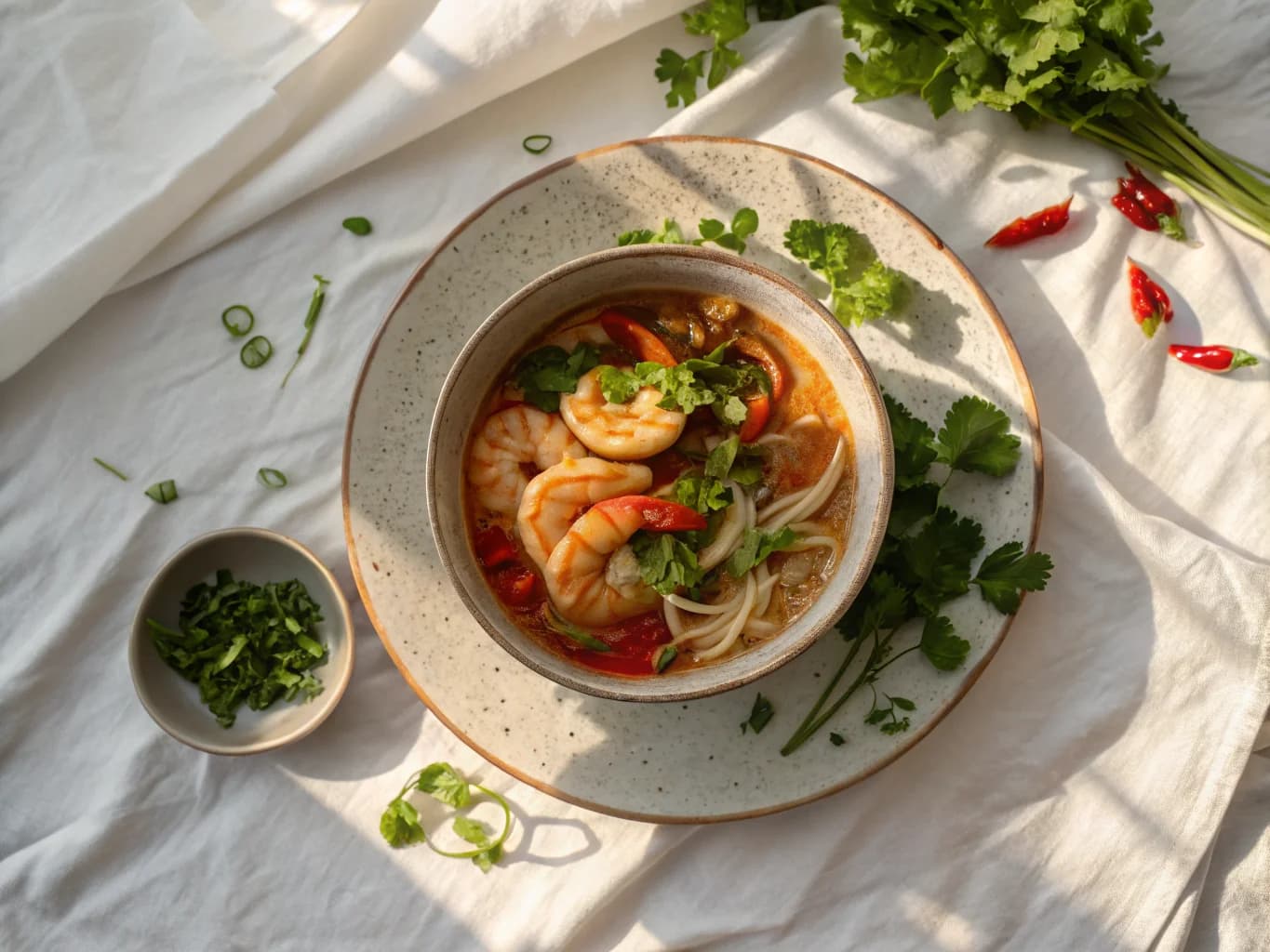 Asian Rice Noodle and Shrimp Soup (Tom Yum-inspired)