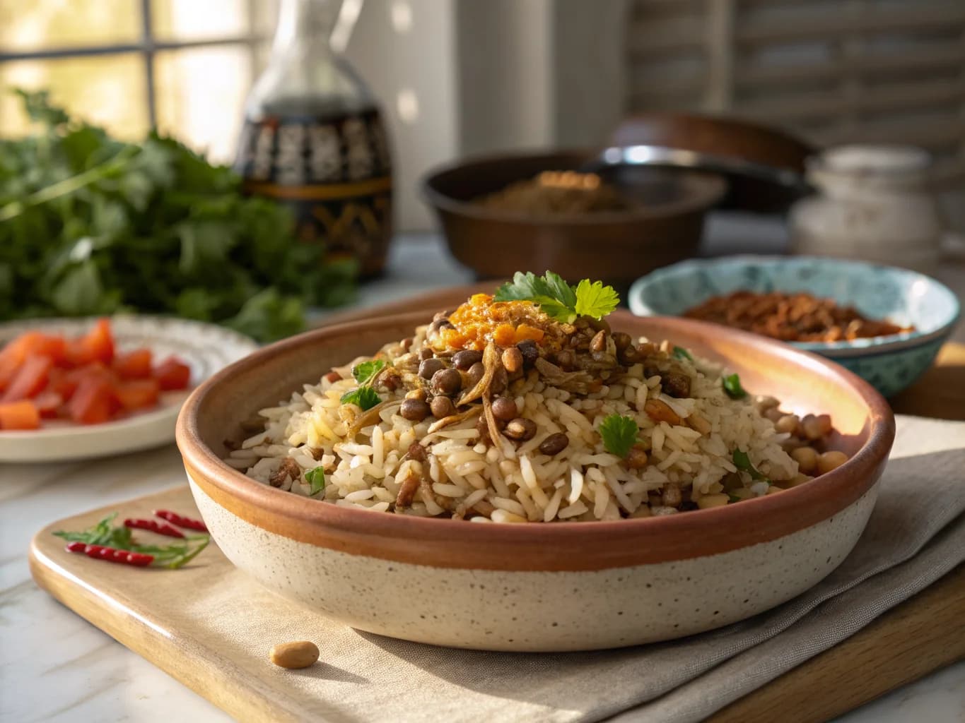 Lebanese Rice with Lentils and Vermicelli (Mjadra)
