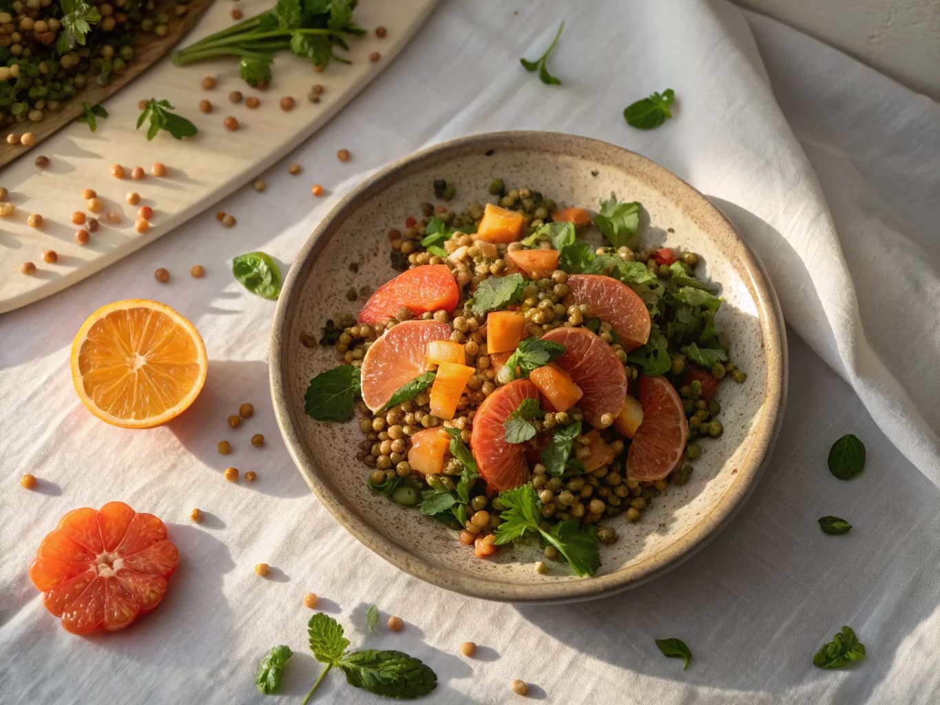 Coral Lentil Salad with Mint and Citrus