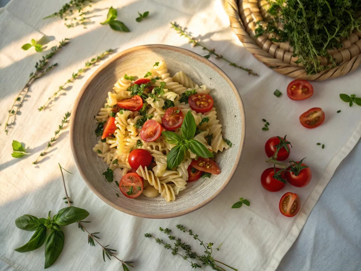 Italian Pasta Salad with Tomatoes and Basil (Pasta Fredda)