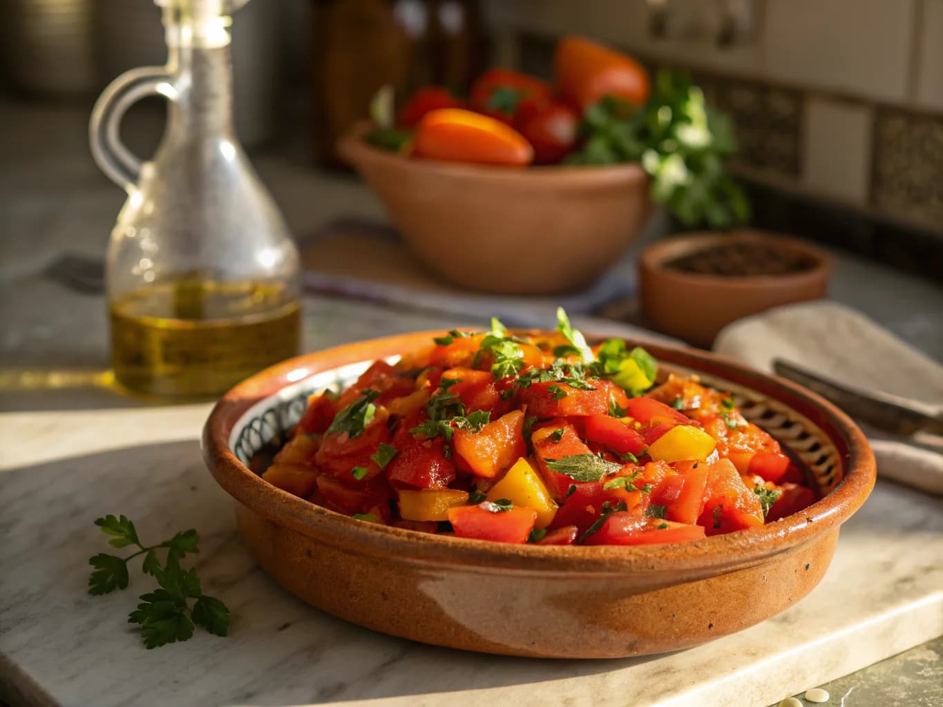 Moroccan Grilled Pepper Salad with Tomato and Cumin