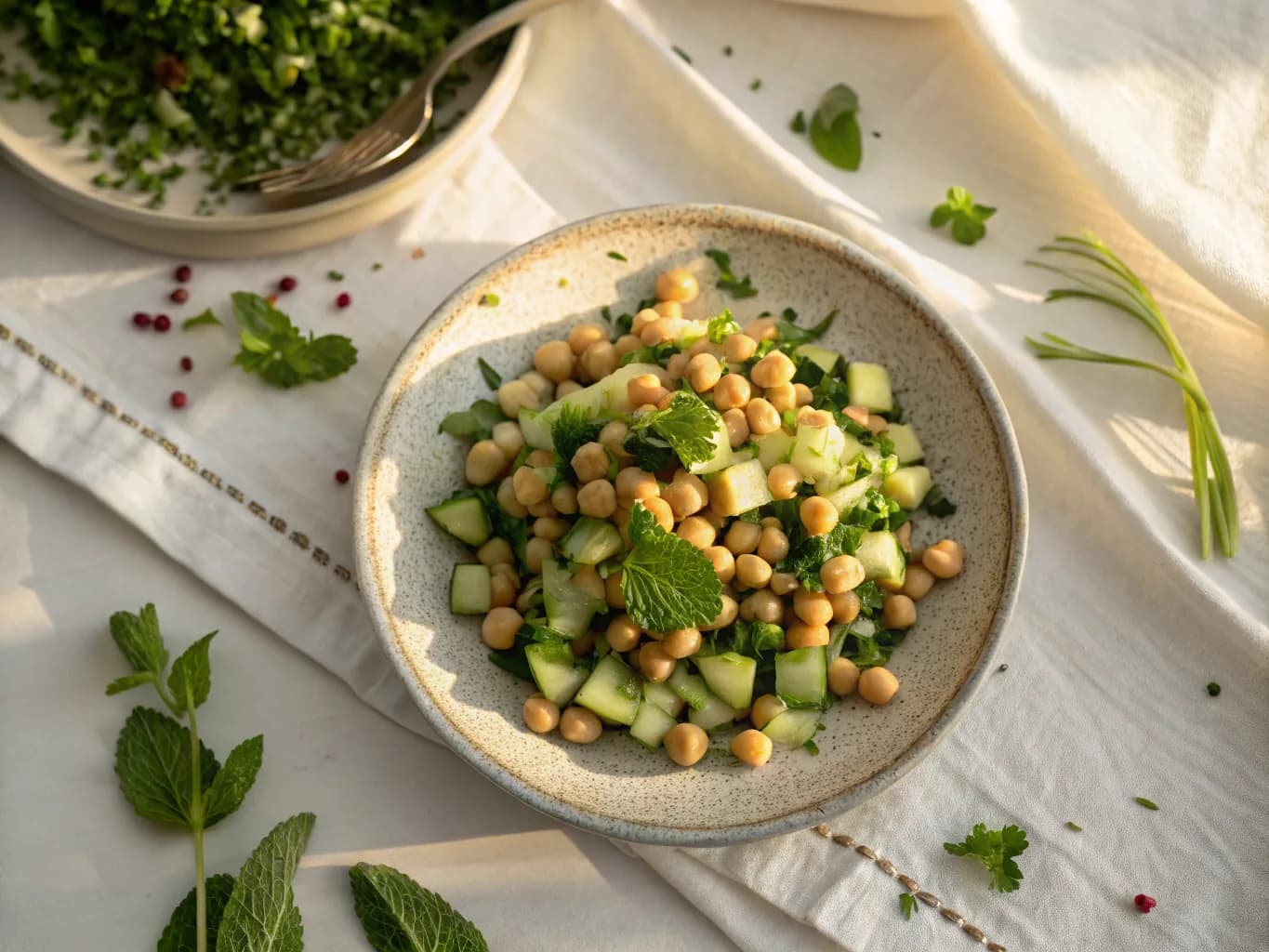 Oriental Chickpea and Cucumber Salad with Mint