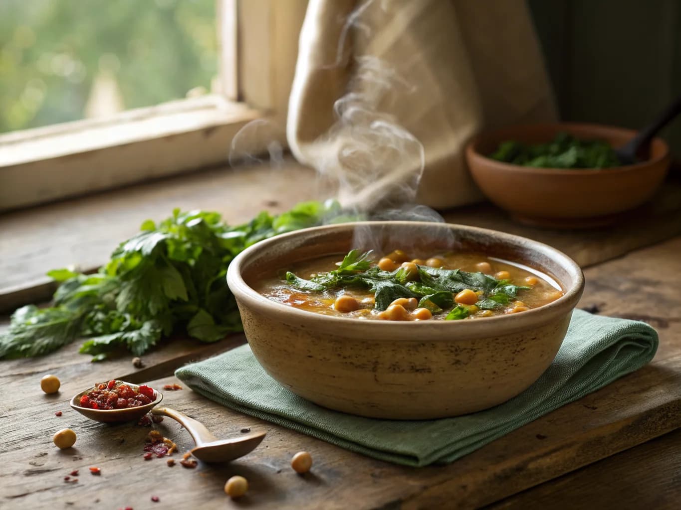 Tunisian Chickpea and Spinach Soup (Bazilla)