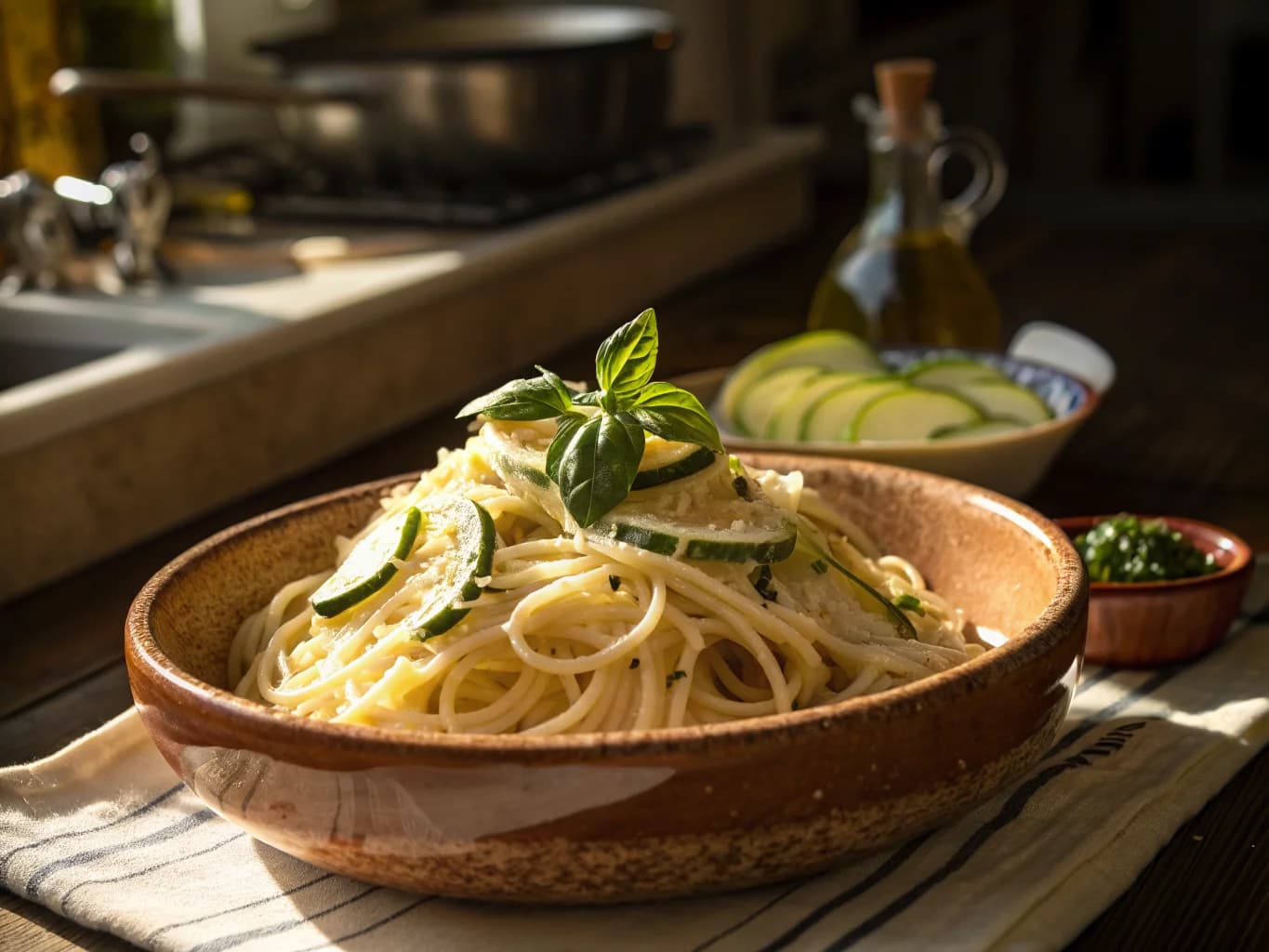 Zucchini Carbonara Spaghetti (Creamy Italian Pasta with Zucchini)