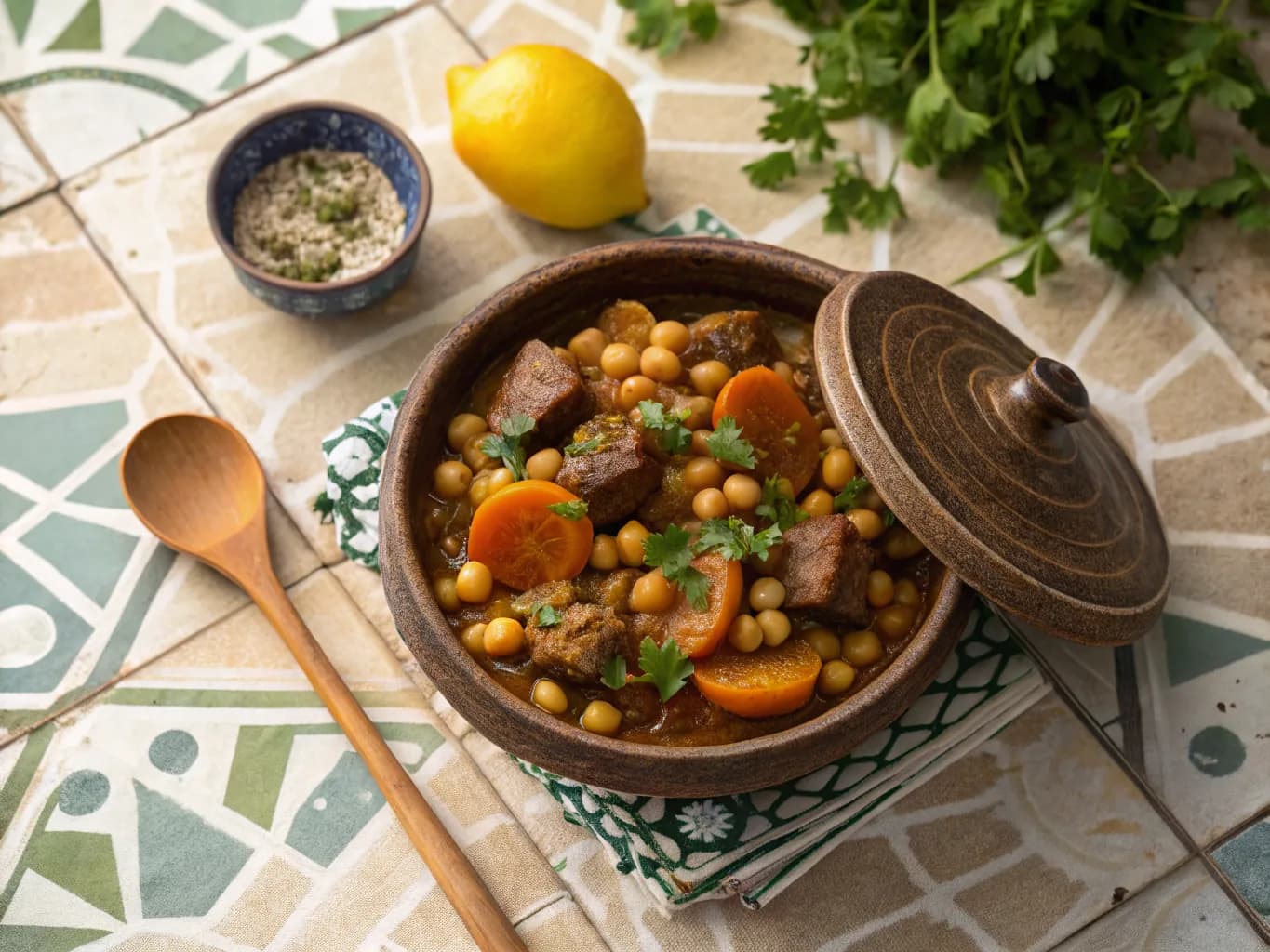 Algerian Lamb Tagine with Chickpeas and Dried Apricots