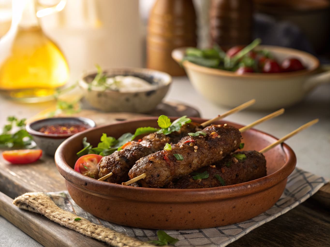 Moroccan Kefta Skewers with Spices and Fresh Herbs