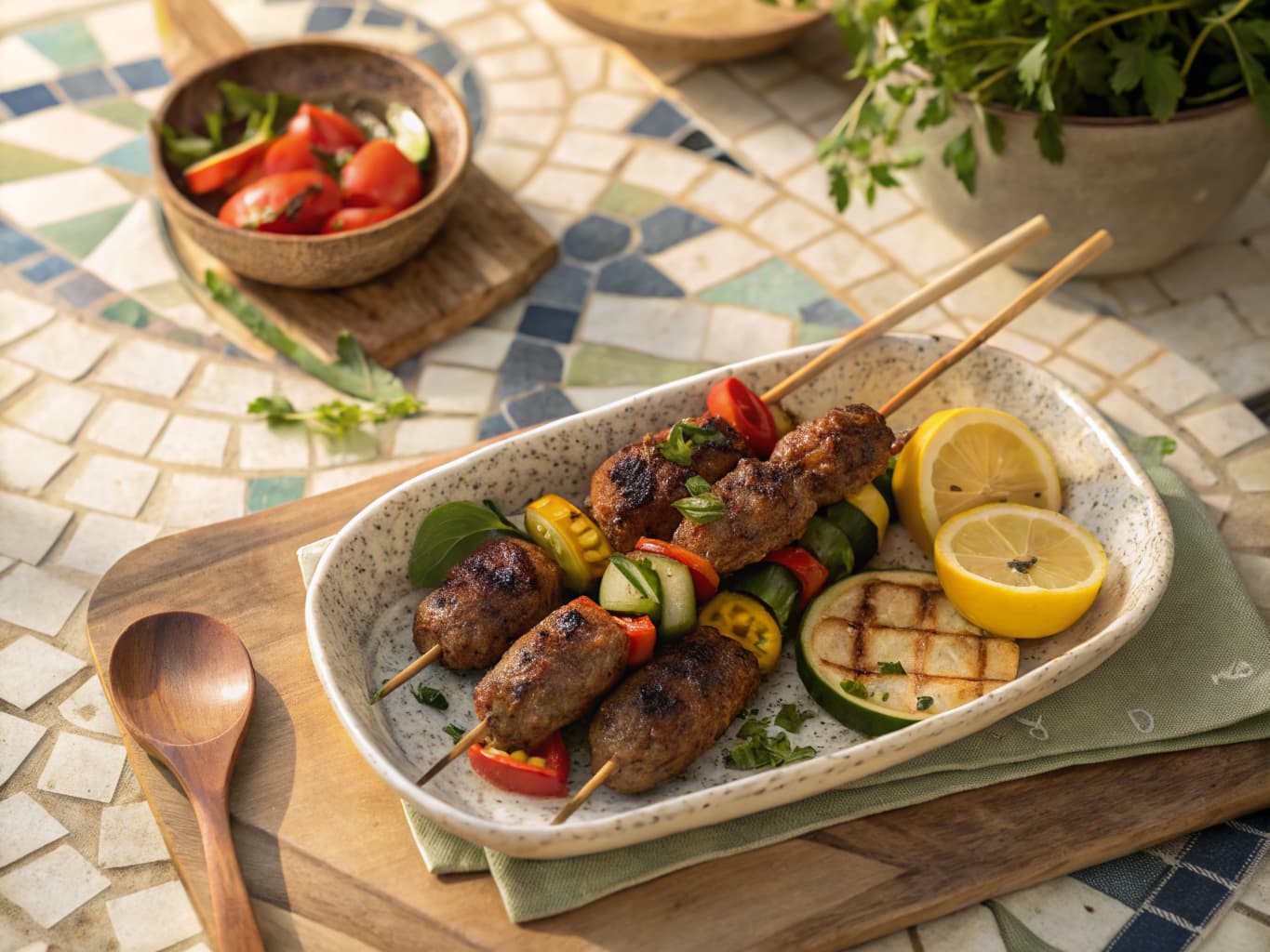 Egyptian Kofta Kabobs with Grilled Vegetables