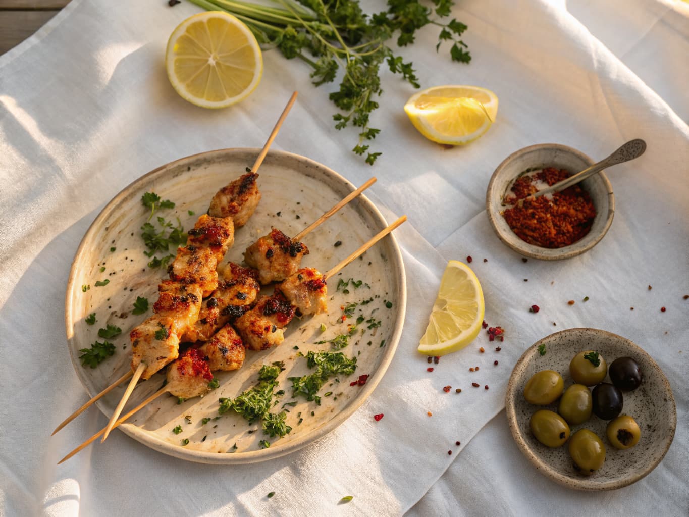 Tunisian Chicken Skewers with Spices and Harissa
