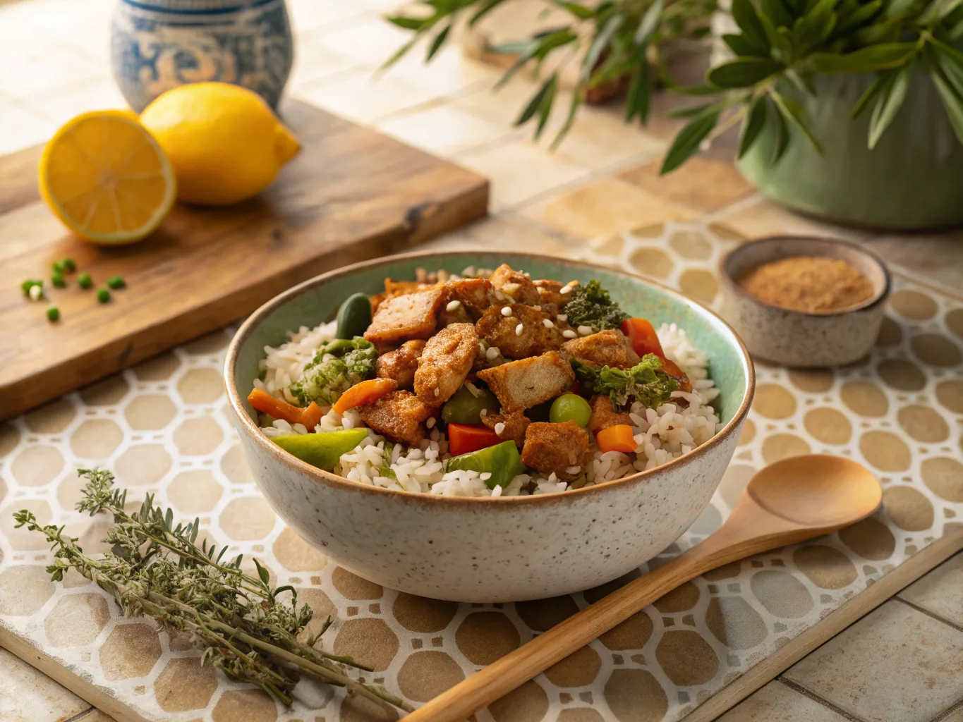 Bol de Riz Teriyaki au Poulet et Légumes Croquants
