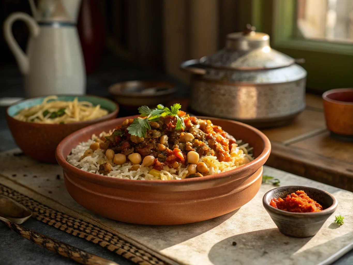 Koshari Égyptien aux Lentilles et Riz (Pâtes Traditionnelles)