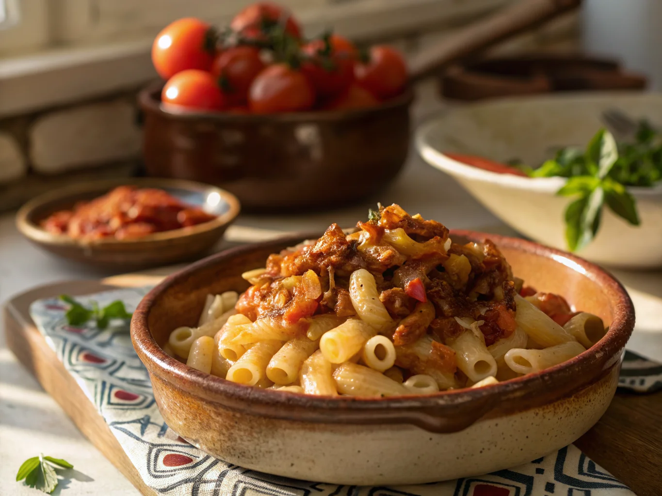 Macaronis Égyptiens à la Sauce Tomate et aux Oignons Caramélisés (Macarona Béchamel)