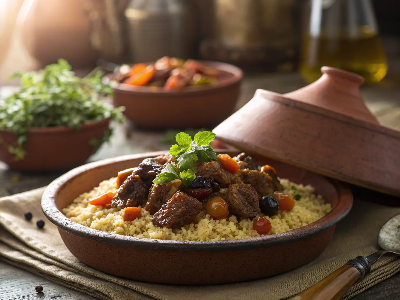 Méchoui d'Agneau aux Épices Orientales et Semoule aux Fruits Secs