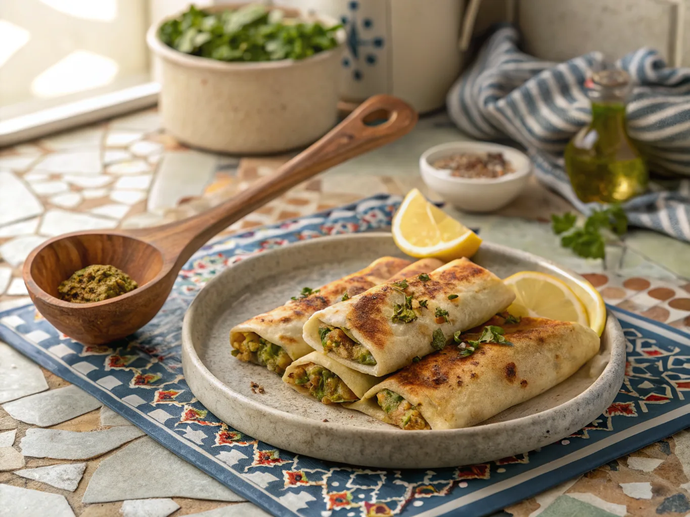 Mhadjeb (Algerian Stuffed Crepes)