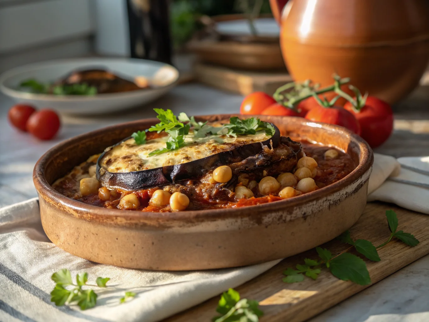 Lebanese Moussaka with Eggplants and Chickpeas (Stewed Vegetarian Ragout)