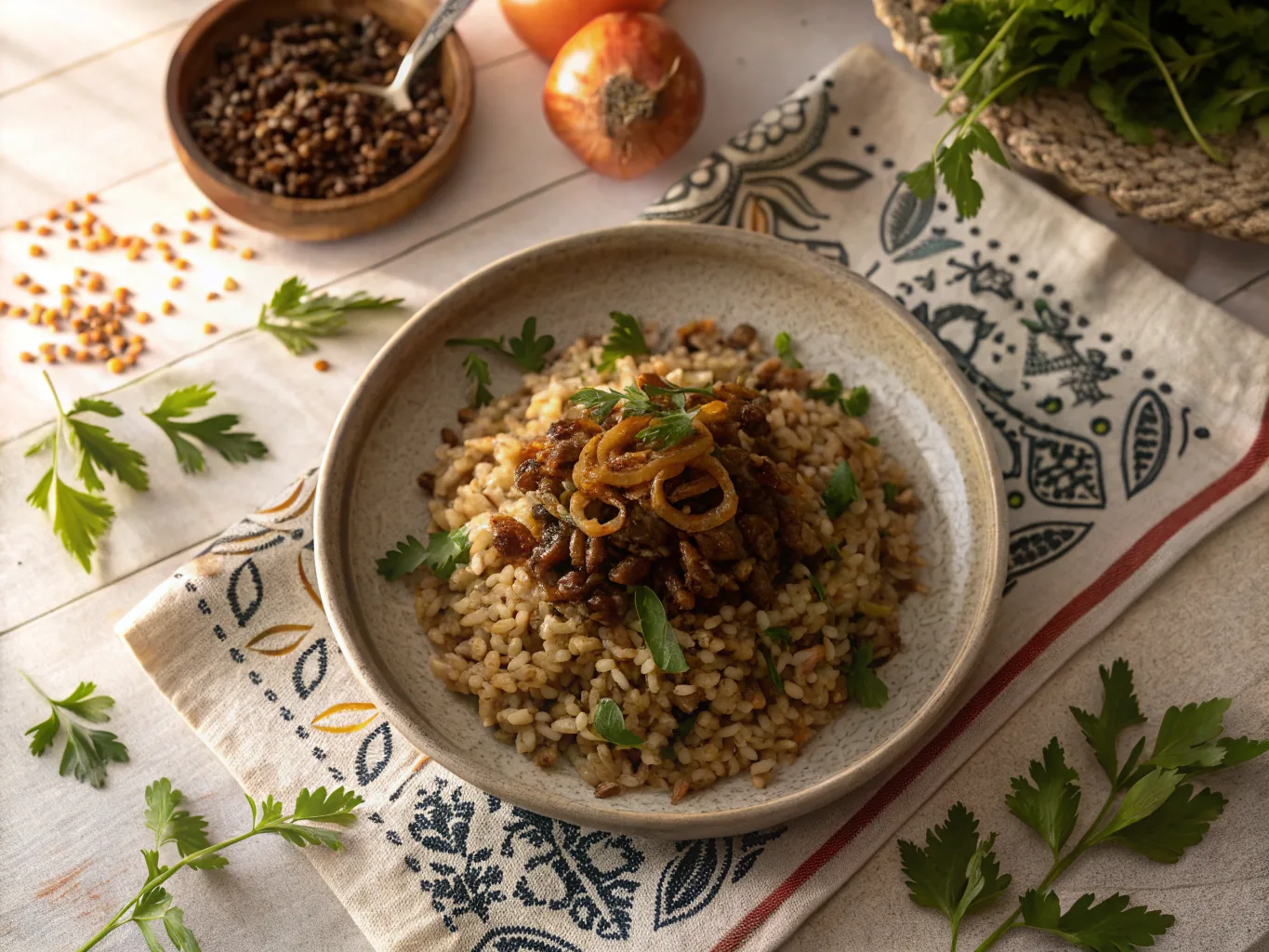 Mujaddara (Riz aux Lentilles et Oignons Caramélisés)